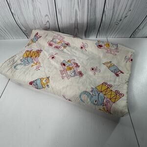 VTG Elephant Giraffe Circus Zoo Carldyke Quilted Baby Blanket Pink Blue